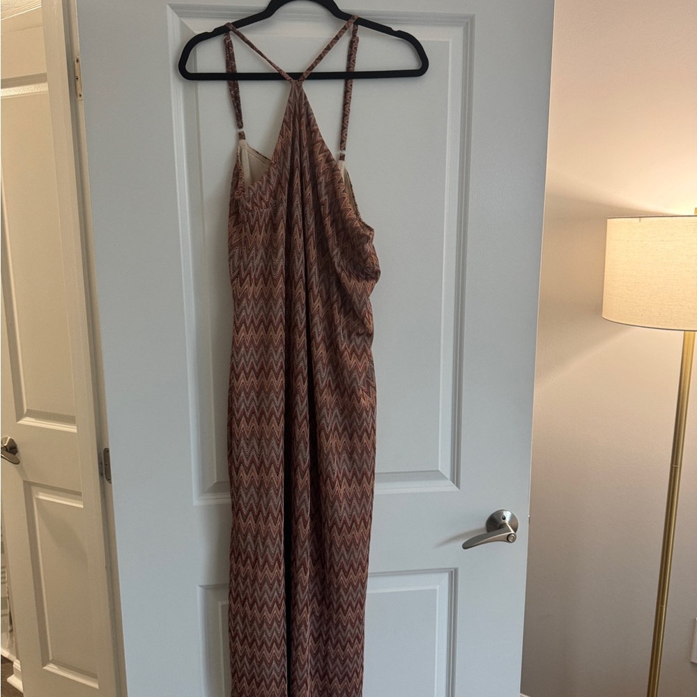 Eloquii Brown and Pink Halter Sundress Maxi